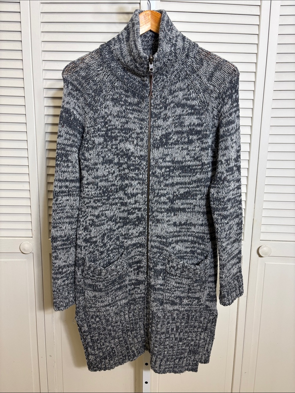 Poetry Wool Blend Gray Marled Zip-Front Longline Full Zip Cardigan Size 6